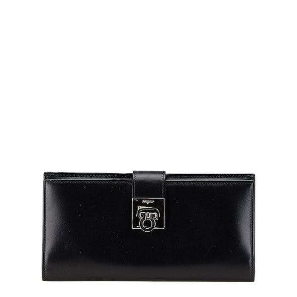 サルヴァトーレフェラガモ ガンチーニ 長財布 ブラック カーフ レディース Salvatore Ferragamo 【中古】