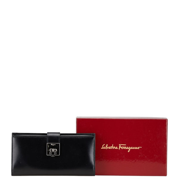 サルヴァトーレフェラガモ ガンチーニ 長財布 ブラック カーフ レディース Salvatore Ferragamo 【中古】