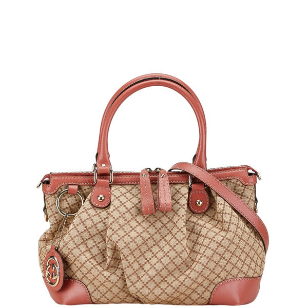 グッチ ディアマンテ スーキー ハンドバッグ ショルダーバッグ 2WAY 247902 ベージュ ピンク キャンバス レザー レディース GUCCI 【中古】