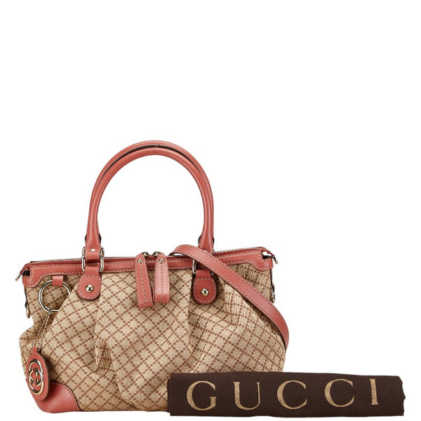 グッチ ディアマンテ スーキー ハンドバッグ ショルダーバッグ 2WAY 247902 ベージュ ピンク キャンバス レザー レディース GUCCI 【中古】