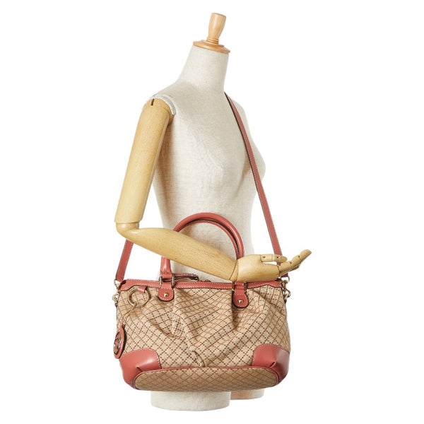 グッチ ディアマンテ スーキー ハンドバッグ ショルダーバッグ 2WAY 247902 ベージュ ピンク キャンバス レザー レディース GUCCI 【中古】