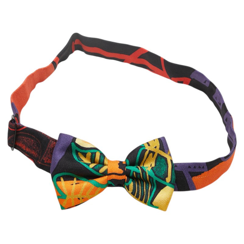 エルメス ヌーパピヨン 蝶ネクタイ リボン オレンジ ブラック グリーン マルチカラー シルク メンズ HERMES 【中古】