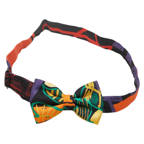 エルメス ヌーパピヨン 蝶ネクタイ リボン オレンジ ブラック グリーン マルチカラー シルク メンズ HERMES 【中古】