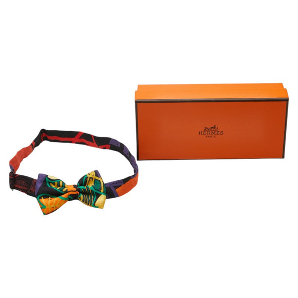 エルメス ヌーパピヨン 蝶ネクタイ リボン オレンジ ブラック グリーン マルチカラー シルク メンズ HERMES 【中古】