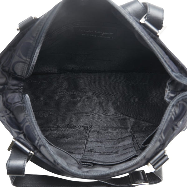 サルヴァトーレフェラガモ ガンチーニ柄 ハンドバッグ ワンショルダーバッグ AU-21 0868 ブラック ナイロン レザー レディース Salvatore Ferragamo 【中古】