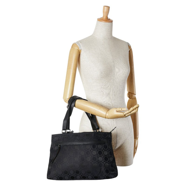 サルヴァトーレフェラガモ ガンチーニ柄 ハンドバッグ ワンショルダーバッグ AU-21 0868 ブラック ナイロン レザー レディース Salvatore Ferragamo 【中古】