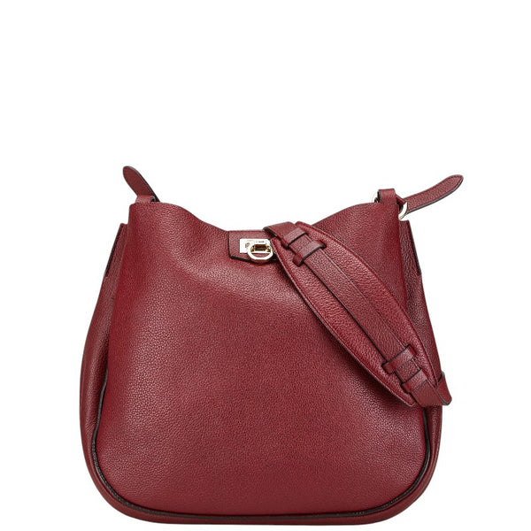 サルヴァトーレフェラガモ ガンチーニ 斜め掛け ショルダーバッグ EZ-21 H904 レッド レザー レディース Salvatore Ferragamo 【中古】