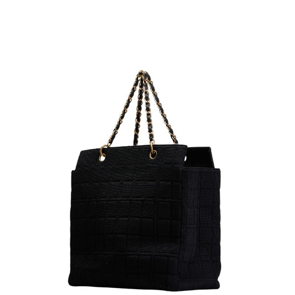 シャネル ココマーク チョコバー チェーン トートバッグ ブラック キャンバス レザー レディース CHANEL 【中古】