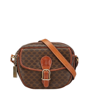 セリーヌ マカダム 斜め掛け ショルダーバッグ ブラウン PVC レザー レディース CELINE 【中古】
