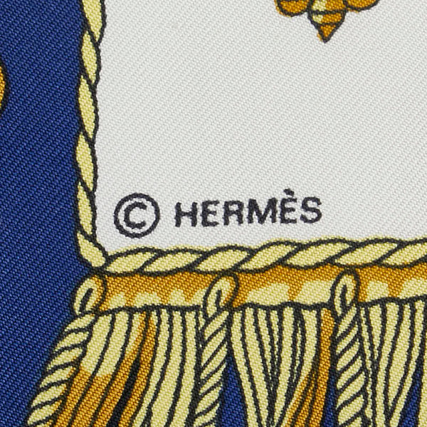 エルメス カレ90 VUE DU CAROSSE DE LA GALERE LA REALE クイーンの戴冠式 スカーフ ブルー マルチカラー シルク レディース HERMES 【中古】