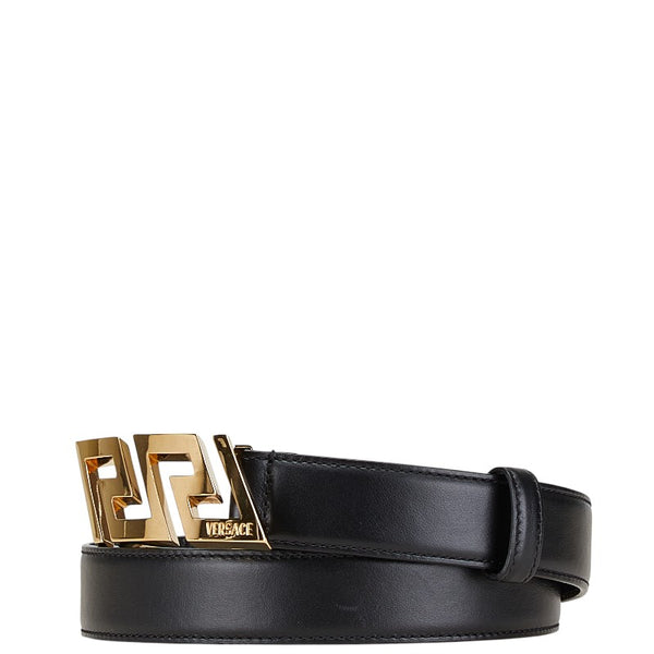 ヴェルサーチェ グレカ ベルト サイズ：85/34 ブラック ゴールド レザー メッキ メンズ VERSACE 【中古】