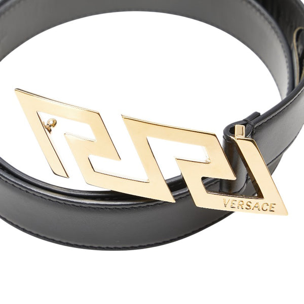 ヴェルサーチェ グレカ ベルト サイズ：85/34 ブラック ゴールド レザー メッキ メンズ VERSACE 【中古】