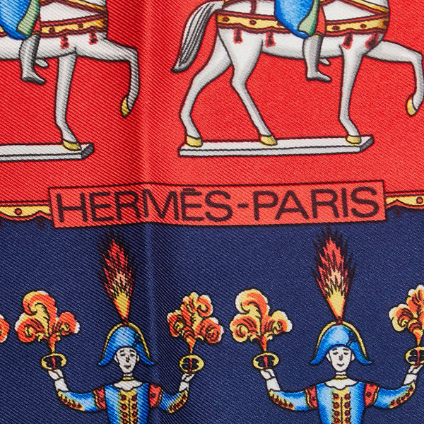 エルメス カレ90 ARTIFICIERS 花火師 スカーフ レッド ネイビー マルチカラー シルク レディース HERMES 【中古】
