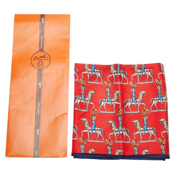 エルメス カレ90 ARTIFICIERS 花火師 スカーフ レッド ネイビー マルチカラー シルク レディース HERMES 【中古】