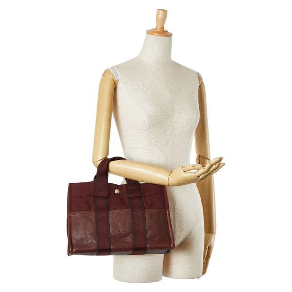 エルメス フールトゥPM ハンドバッグ ワインレッド キャンバス レザー レディース HERMES 【中古】