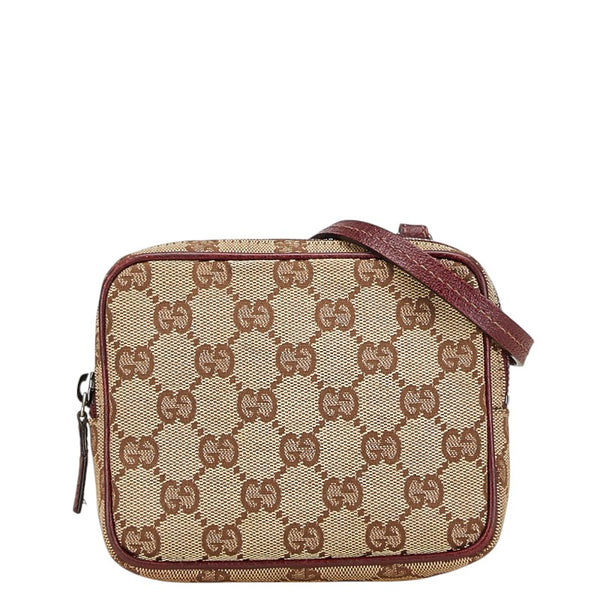 グッチ GGキャンバス 斜め掛け ショルダーバッグ ポーチ 120975 ベージュ ボルドー キャンバス レザー レディース GUCCI 【中古】