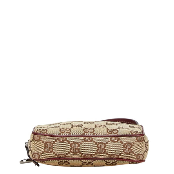 グッチ GGキャンバス 斜め掛け ショルダーバッグ ポーチ 120975 ベージュ ボルドー キャンバス レザー レディース GUCCI 【中古】