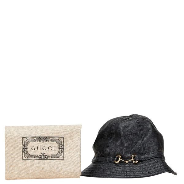 グッチ ホースビット バケットハット サイズ：S 666600 ブラック レザー メンズ GUCCI 【中古】