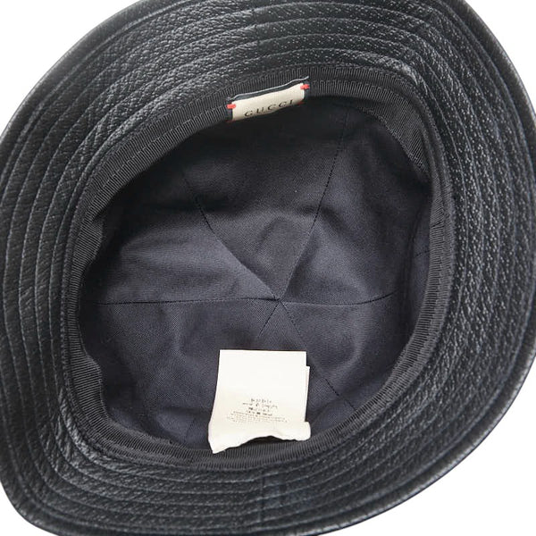 グッチ ホースビット バケットハット サイズ：S 666600 ブラック レザー メンズ GUCCI 【中古】