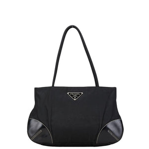 プラダ 三角ロゴプレート ハンドバッグ ショルダーバッグ ブラック ナイロン レザー レディース PRADA 【中古】
