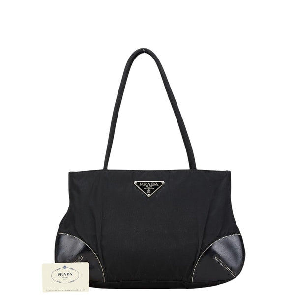 プラダ 三角ロゴプレート ハンドバッグ ショルダーバッグ ブラック ナイロン レザー レディース PRADA 【中古】