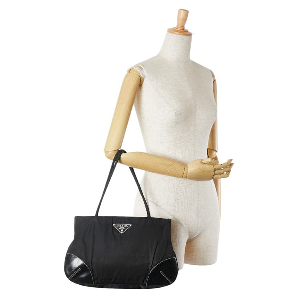 プラダ 三角ロゴプレート ハンドバッグ ショルダーバッグ ブラック ナイロン レザー レディース PRADA 【中古】