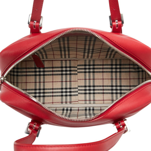 バーバリー ノバチェック ハンドバッグ ミニボストンバッグ レッド レザー レディース BURBERRY 【中古】