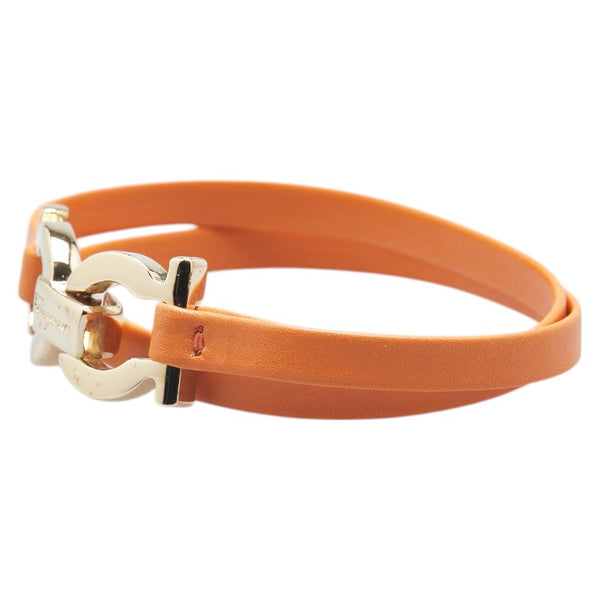 サルヴァトーレフェラガモ ガンチーニ ブレスレット 2連 オレンジ ゴールド レザー メッキ レディース Salvatore Ferragamo 【中古】