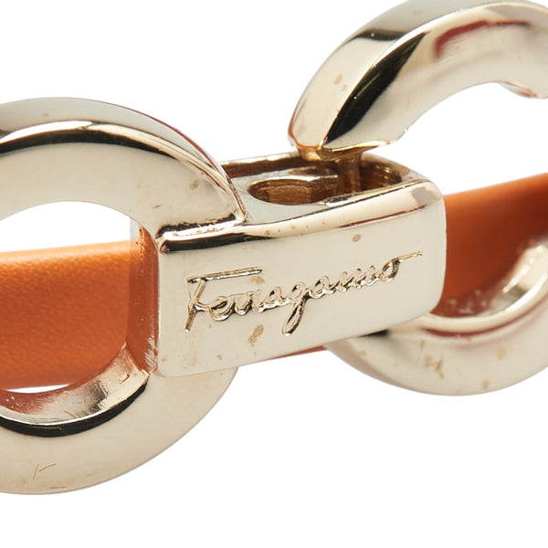 サルヴァトーレフェラガモ ガンチーニ ブレスレット 2連 オレンジ ゴールド レザー メッキ レディース Salvatore Ferragamo 【中古】