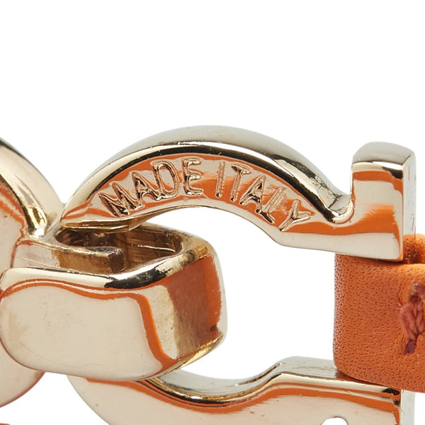 サルヴァトーレフェラガモ ガンチーニ ブレスレット 2連 オレンジ ゴールド レザー メッキ レディース Salvatore Ferragamo 【中古】