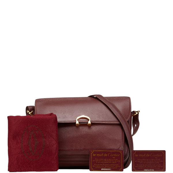 カルティエ マストライン 斜め掛け ショルダーバッグ ワインレッド ボルドー レザー レディース CARTIER 【中古】