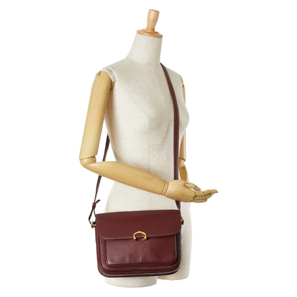 カルティエ マストライン 斜め掛け ショルダーバッグ ワインレッド ボルドー レザー レディース CARTIER 【中古】