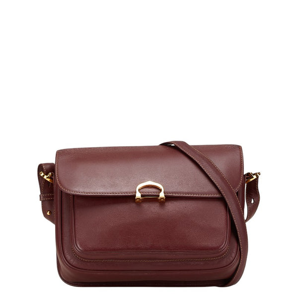 カルティエ マストライン 斜め掛け ショルダーバッグ ワインレッド ボルドー レザー レディース CARTIER 【中古】