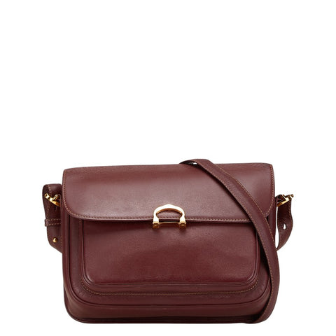 カルティエ マストライン 斜め掛け ショルダーバッグ ワインレッド ボルドー レザー レディース CARTIER 【中古】