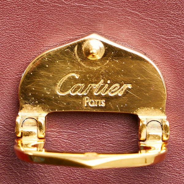 カルティエ マストライン 斜め掛け ショルダーバッグ ワインレッド ボルドー レザー レディース CARTIER 【中古】