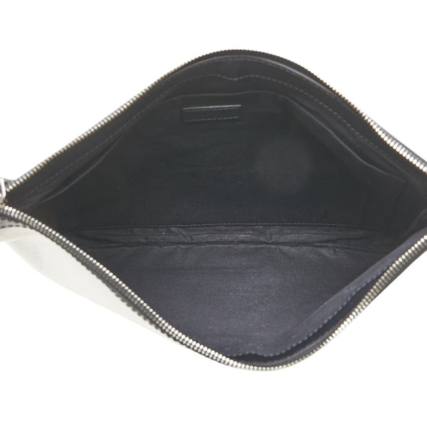 バレンシアガ ネイビークリップM クラッチバッグ 373834 ベージュ ブラック キャンバス レザー レディース BALENCIAGA 【中古】