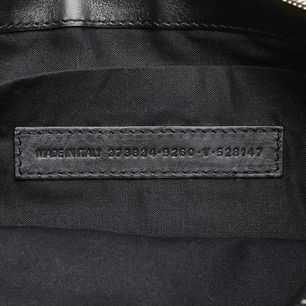 バレンシアガ ネイビークリップM クラッチバッグ 373834 ベージュ ブラック キャンバス レザー レディース BALENCIAGA 【中古】