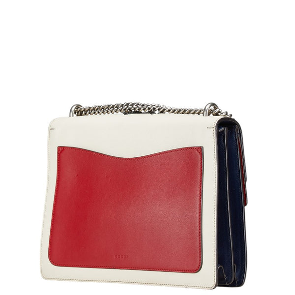 グッチ デュオニソス ビー ラインストーン チェーン ショルダーバッグ ハンドバッグ 403348 レッド ホワイト ネイビー レザー レディース GUCCI 【中古】