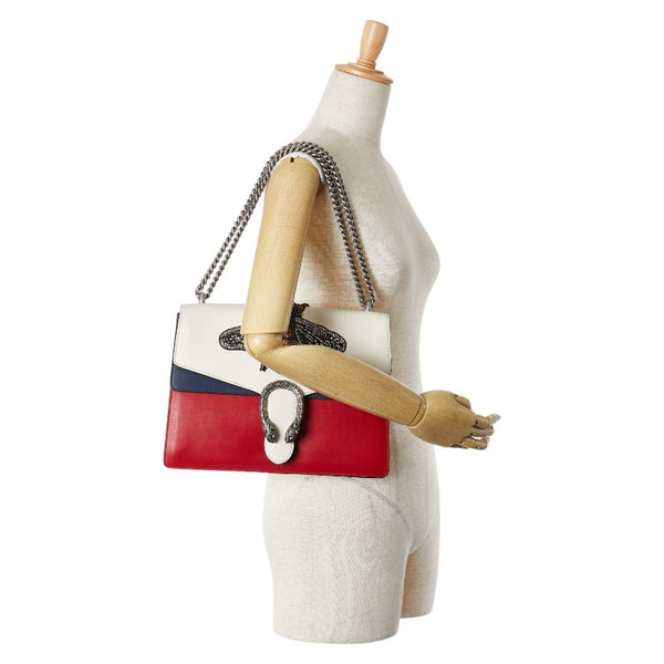 グッチ デュオニソス ビー ラインストーン チェーン ショルダーバッグ ハンドバッグ 403348 レッド ホワイト ネイビー レザー レディース GUCCI 【中古】