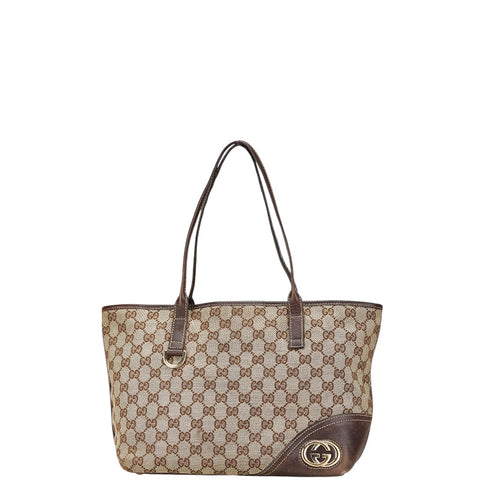 グッチ GGキャンバス ニューブリット トートバッグ 169946 ベージュ ブラウン キャンバス レザー レディース GUCCI 【中古】