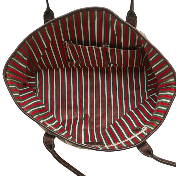 グッチ GGキャンバス ニューブリット トートバッグ 169946 ベージュ ブラウン キャンバス レザー レディース GUCCI 【中古】