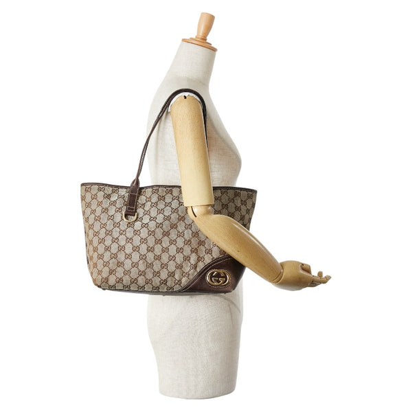 グッチ GGキャンバス ニューブリット トートバッグ 169946 ベージュ ブラウン キャンバス レザー レディース GUCCI 【中古】