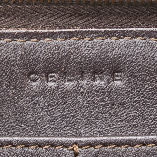 セリーヌ マカダム ラウンドファスナー 長財布 ベージュ ブラウン キャンバス レザー レディース CELINE 【中古】