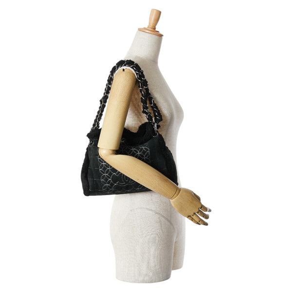シャネル チョコバー ココマーク チェーン ショルダーバッグ ブラック ムートン スウェード レディース CHANEL 【中古】