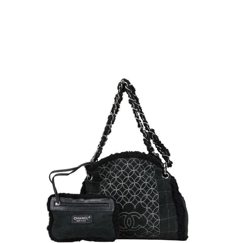 シャネル チョコバー ココマーク チェーン ショルダーバッグ ブラック ムートン スウェード レディース CHANEL 【中古】