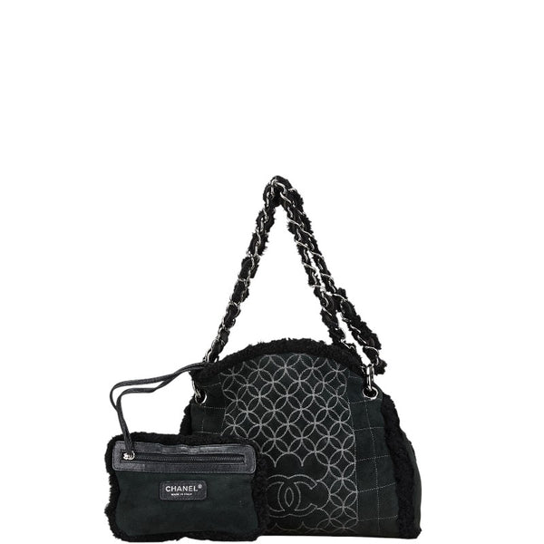 シャネル チョコバー ココマーク チェーン ショルダーバッグ ブラック ムートン スウェード レディース CHANEL 【中古】