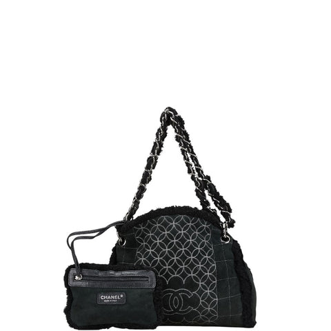 シャネル チョコバー ココマーク チェーン ショルダーバッグ ブラック ムートン スウェード レディース CHANEL 【中古】