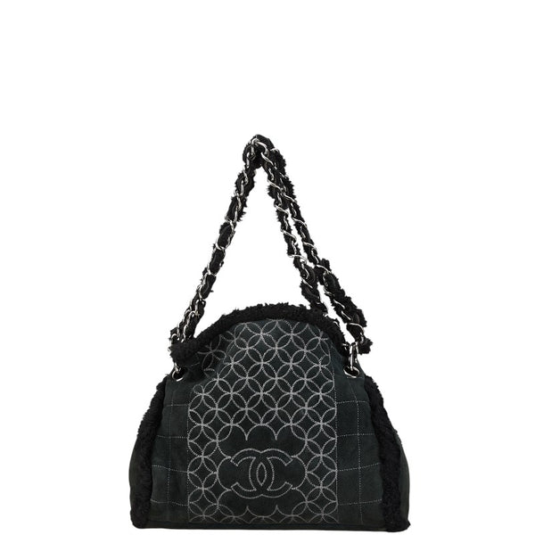 シャネル チョコバー ココマーク チェーン ショルダーバッグ ブラック ムートン スウェード レディース CHANEL 【中古】