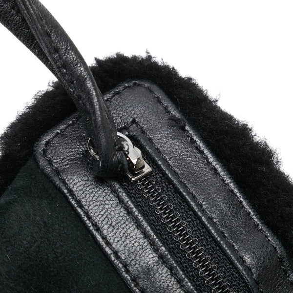 シャネル チョコバー ココマーク チェーン ショルダーバッグ ブラック ムートン スウェード レディース CHANEL 【中古】