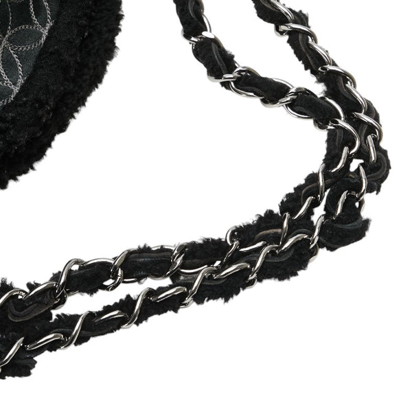 シャネル チョコバー ココマーク チェーン ショルダーバッグ ブラック ムートン スウェード レディース CHANEL 【中古】